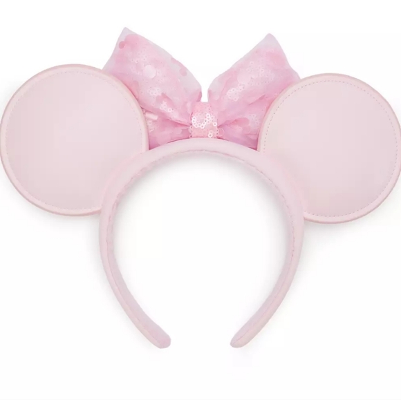 Disney Parks 2025 Minnie Mouse Ears Headband Vegan Leather Pleather Pink Sequin - Picture 4 of 8